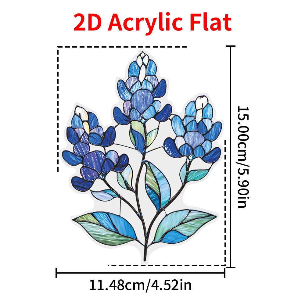 TEMU 2d Flat, Spring/summer Collection 1pc 2d Flat Acrylic Texas Bluebonnets Suncatcher, Texas Bluebonnets Stained Window Hanging, Indoor & Outdoor