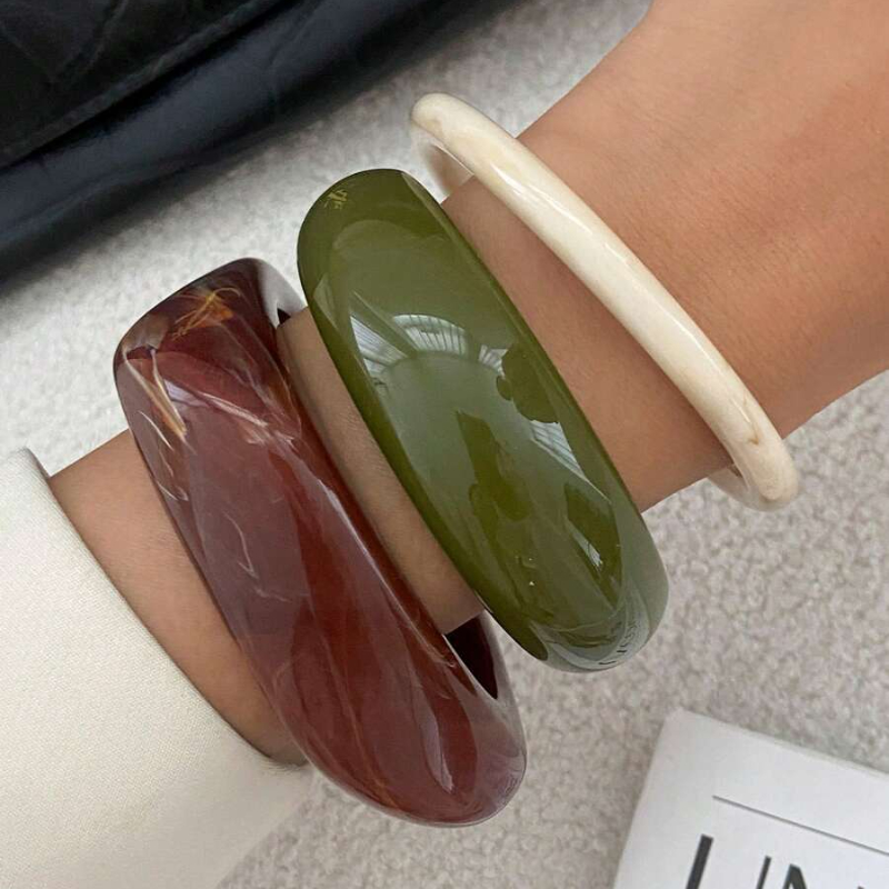 Image of 3pcs Set Of Bohemian Geometric Arc Resin Bracelets, Marble Pattern Casual Party Couple Wedding Holiday Multi-functional Bracelet Gift