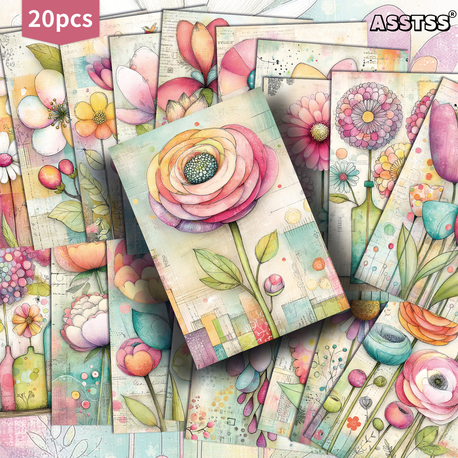 TEMU 20-pack Asstss Vintage Pastel Flowers Postcards - 4x6 Inches Retro Junk Journal Supplies, Classic Pinup Illustrations Collectible Decorative