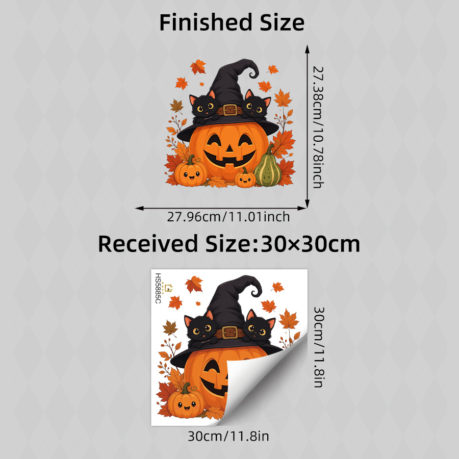 TEMU 1 ks Halloweenská samolepka na okno s dýně, roztomilý čarodějnický klobouk se 2 černými koťaty, snadná instalace, oboustranná statická samolepka