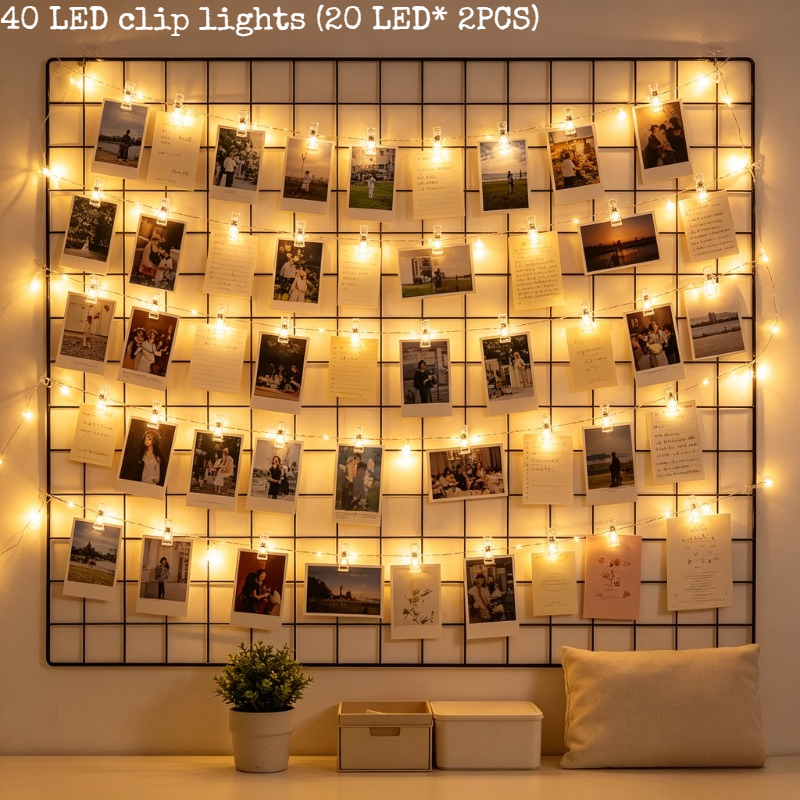 TEMU 40 Exquisite Clip-on String Lights, 20 Leds Per Strand (2 Strands), Fairy Light Photo Frame Clips, Led Clip-on String Lights, Led Ambiance
