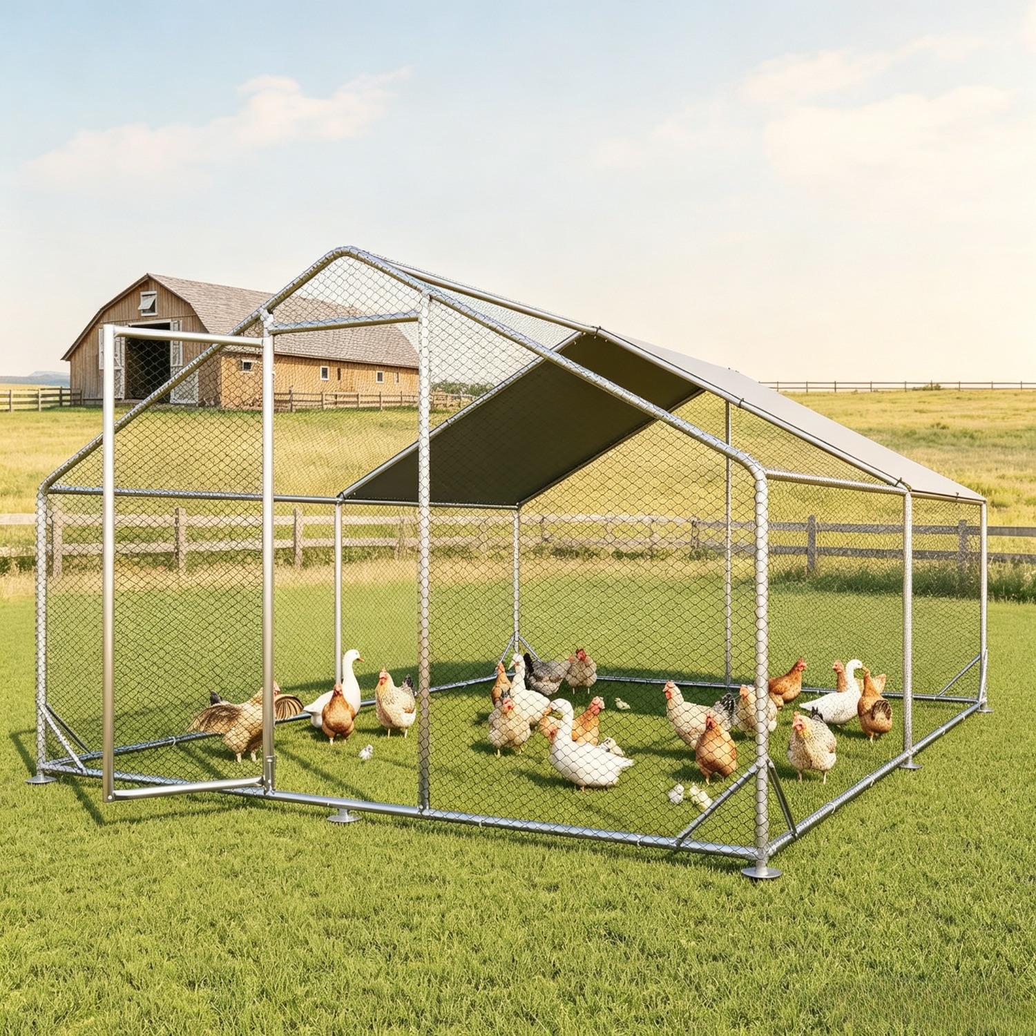 Image of 3.05 X 4.05 X 2.05 Chicken Coop, Outdoor Chicken House With Roof Covering For Yard, , Locked Enclosure, Cage