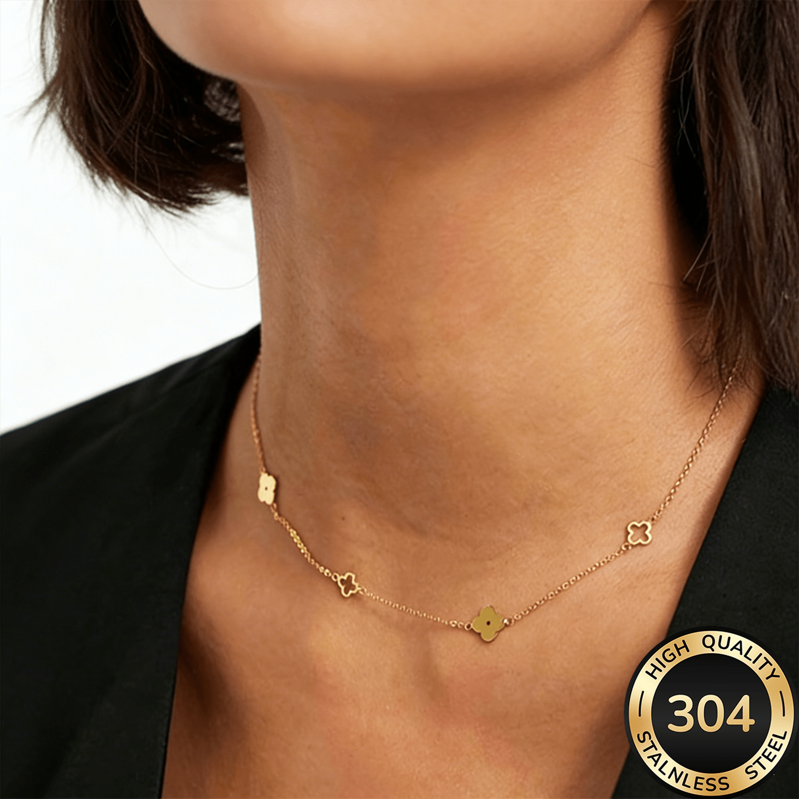 TEMU Collier chaîne de clavicule fleur dorée en acier inoxydable, de haute qualité, élégant et minimaliste. collier pour femme est polyvalent pour un