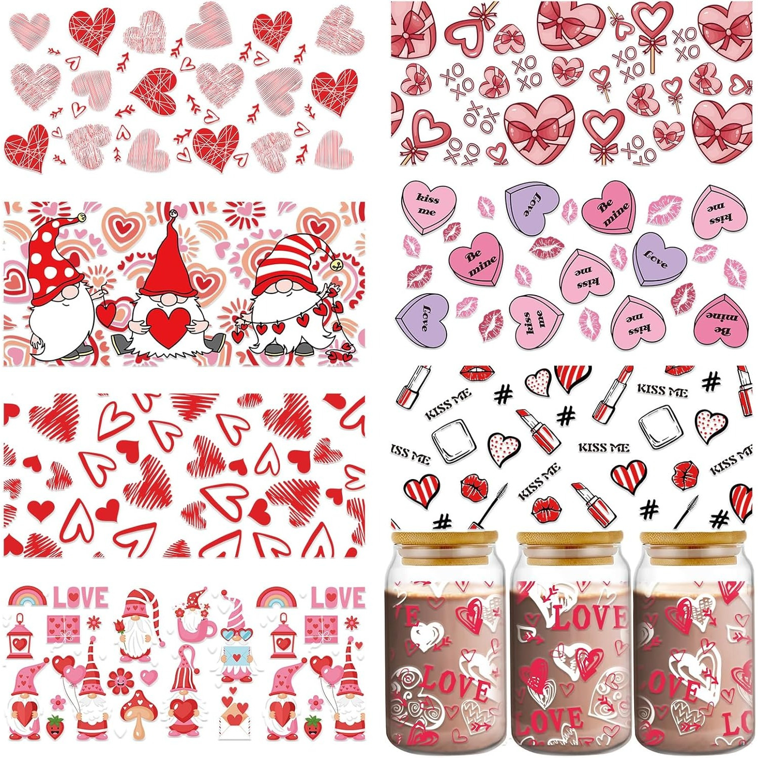 

Uv Dtf Cup Wrap Transfer Stickers 8 Sheets Valentines Day Uvdtf Cup Wraps Red Heart Dwarf Uv Dtf Wraps Waterproof Uv Dtf Cup Wraps For 16oz Glass Cups Water Bottle Wood Diy Crafts