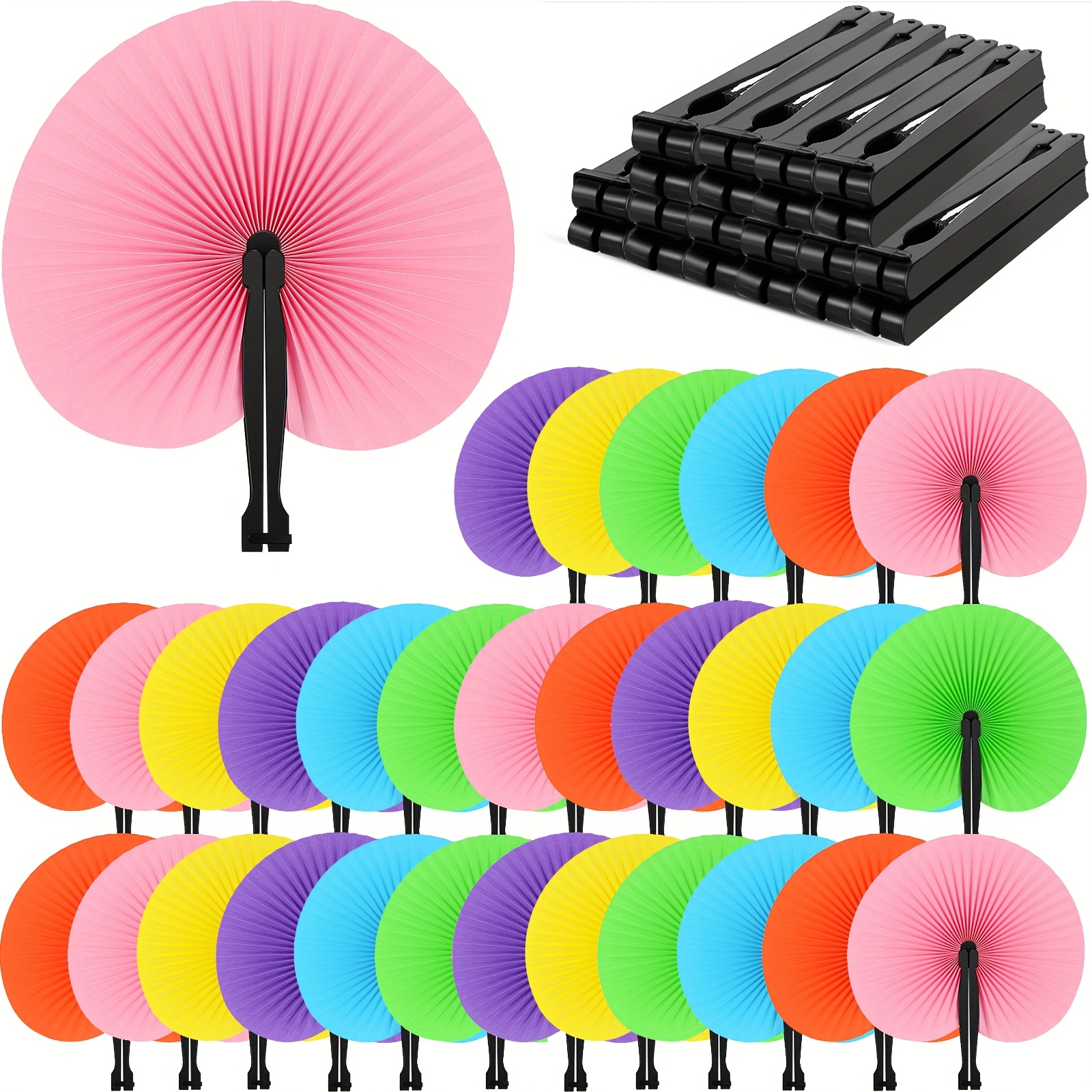 TEMU Lot de 30 éventails pliants ronds en avec manches en plastique - Éventails légers et rafraîchissants, adaptés pour les fêtes d'anniversaire, de