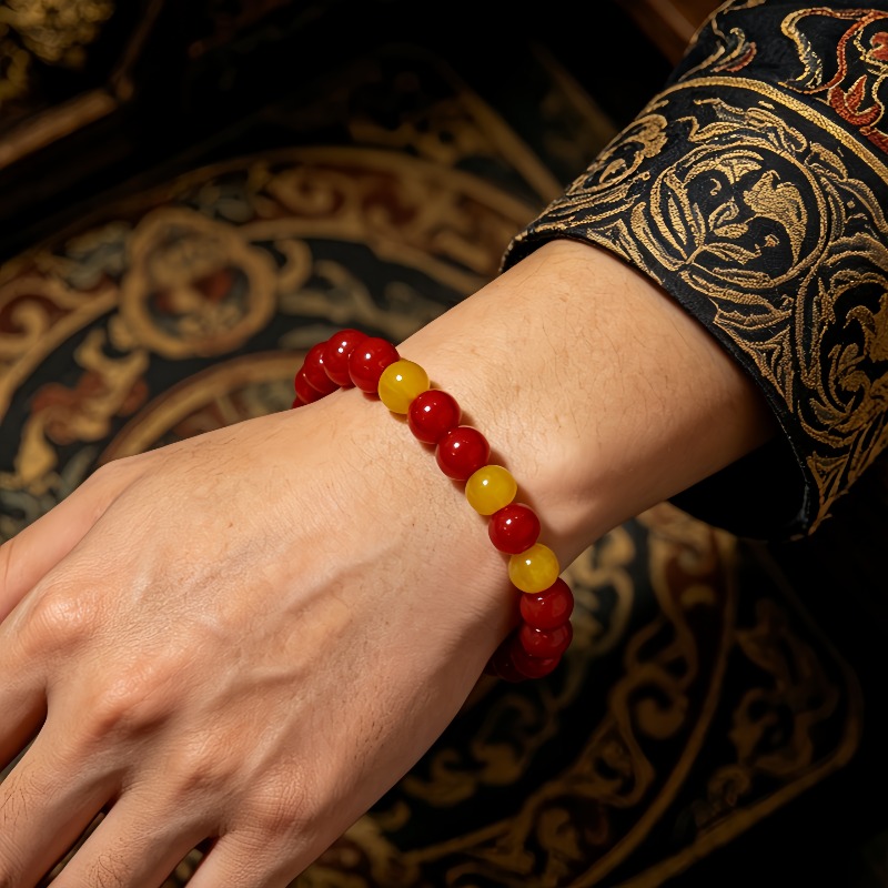 Handmade Full-red Round Bead Aura Bracelet, Gift for Elders