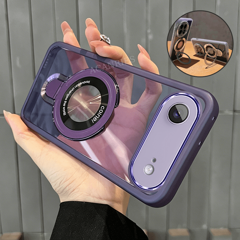 TEMU Phone Case - Acanries Case For Iphone Air With Magnetic Fold Holder Luxury Girl Man Transparent Soft Tpu Back Cover With Camera Lens Protector