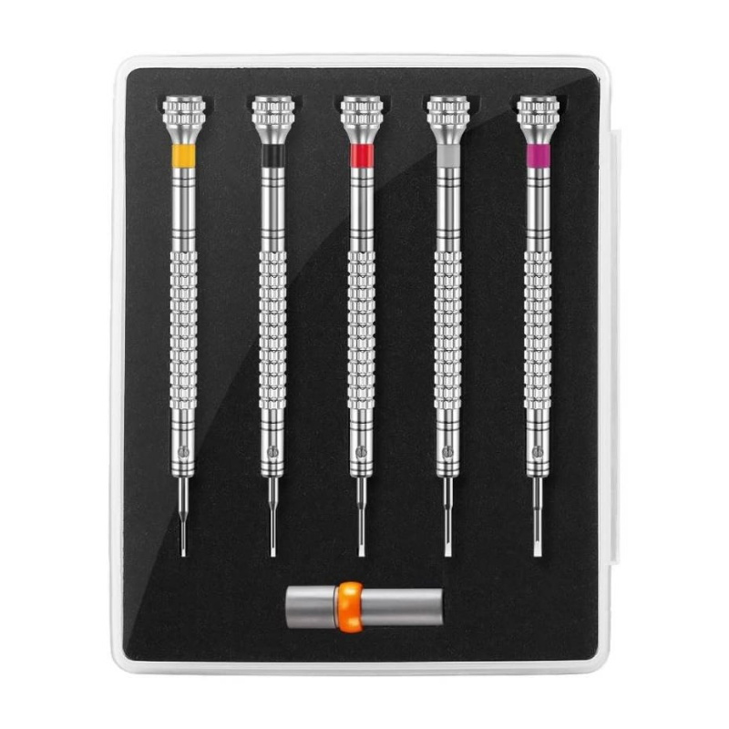 5pcs professional screwdriver set with 5 interchangeable blades - ergonomic handles, precision & flathead bits for watches, jewelry, glasses, toys repair - compact case, no power required, durable manual tool kit for diy & (  options), screwdriver all in one, screwdriver bit set, screwdriver for crafts, screwdriver kit, screwdriver set magnetic, watch repair, jewelry maintenance,   driver,   bits, sturdy construction, hobbyists and crafters Product details 0