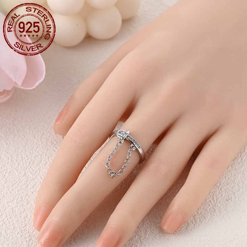 Women's Pure Silver Belt Tassel Stone Ring, Elegant Gift
