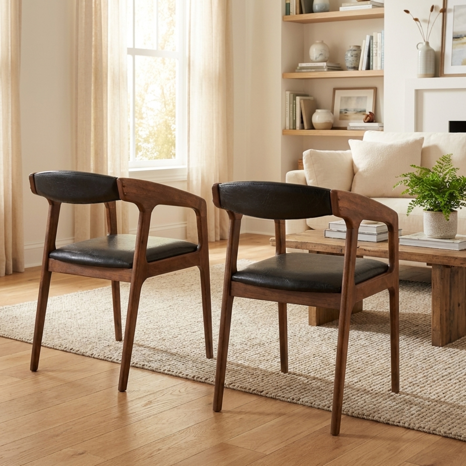 TEMU Lot de 2 fauteuils modernes du du siècle, chaises de salle à manger rembourrées en cuir PU avec cadre en bois d' , siège et rembourrés, chaises