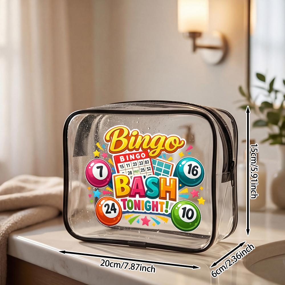 TEMU Trousse de toilette de voyage transparente en PVC avec fermeture éclair, motif boules et cartes de bingo - Pochette à étoiles multicolores pour