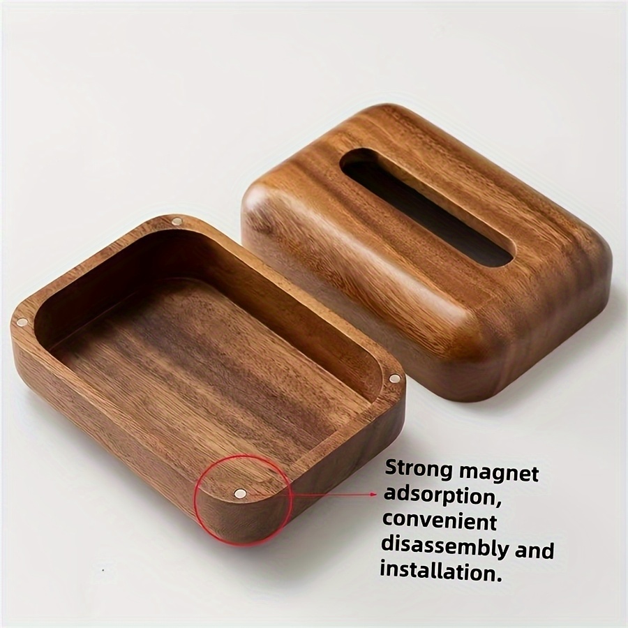 1pc rustic solid wood tissue box holder handcrafted home tabletop decor with magnetic closure natural wood grain   room bedroom kitchen dining room decorative and functional decorative accessory simple elegant design durable construction Product details 0