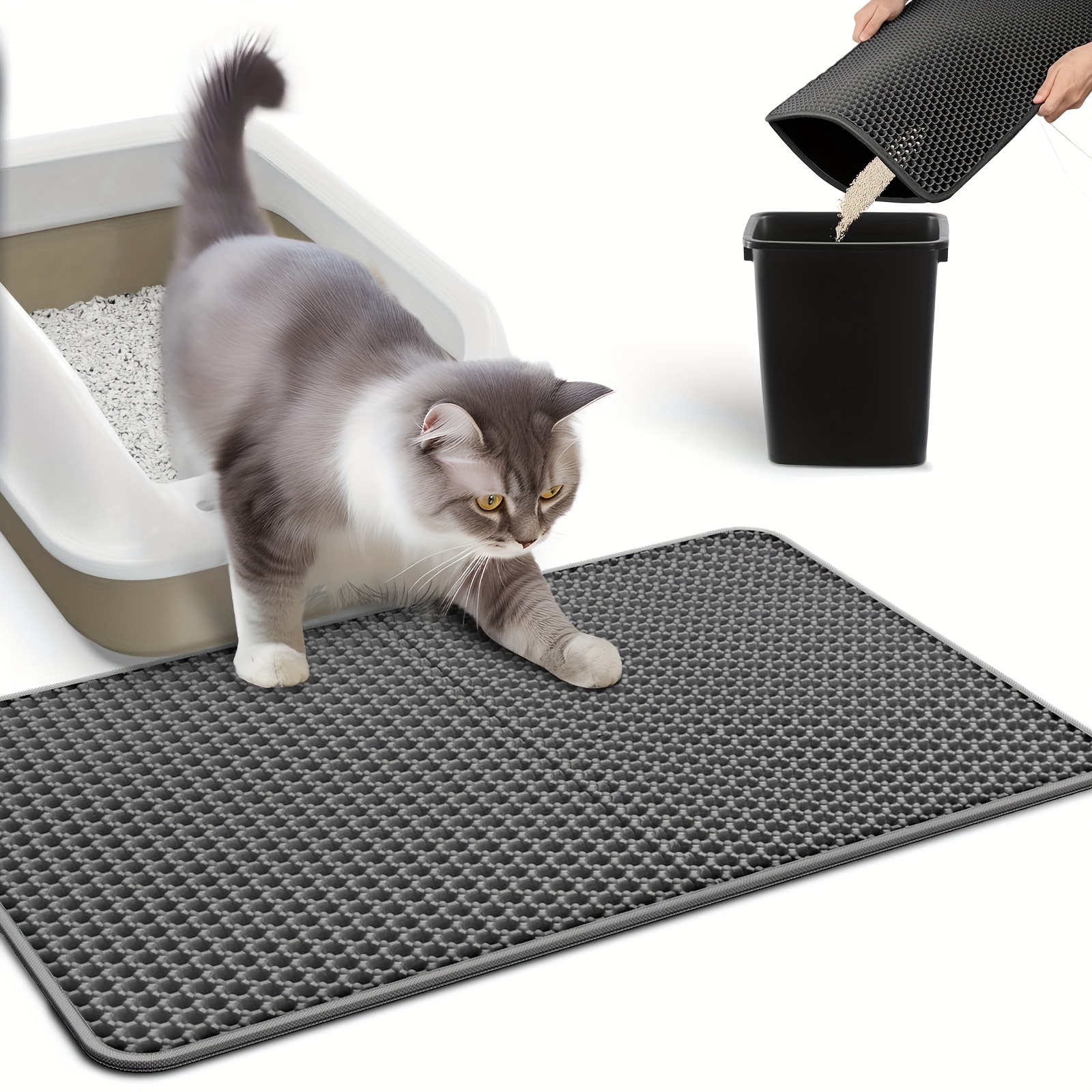 oversized cat litter mat with honeycomb double layer capture system washable   in   sizes to control odor stain resistant compatible with all cats and types of cat litter thickness 1 2cm Product details 8