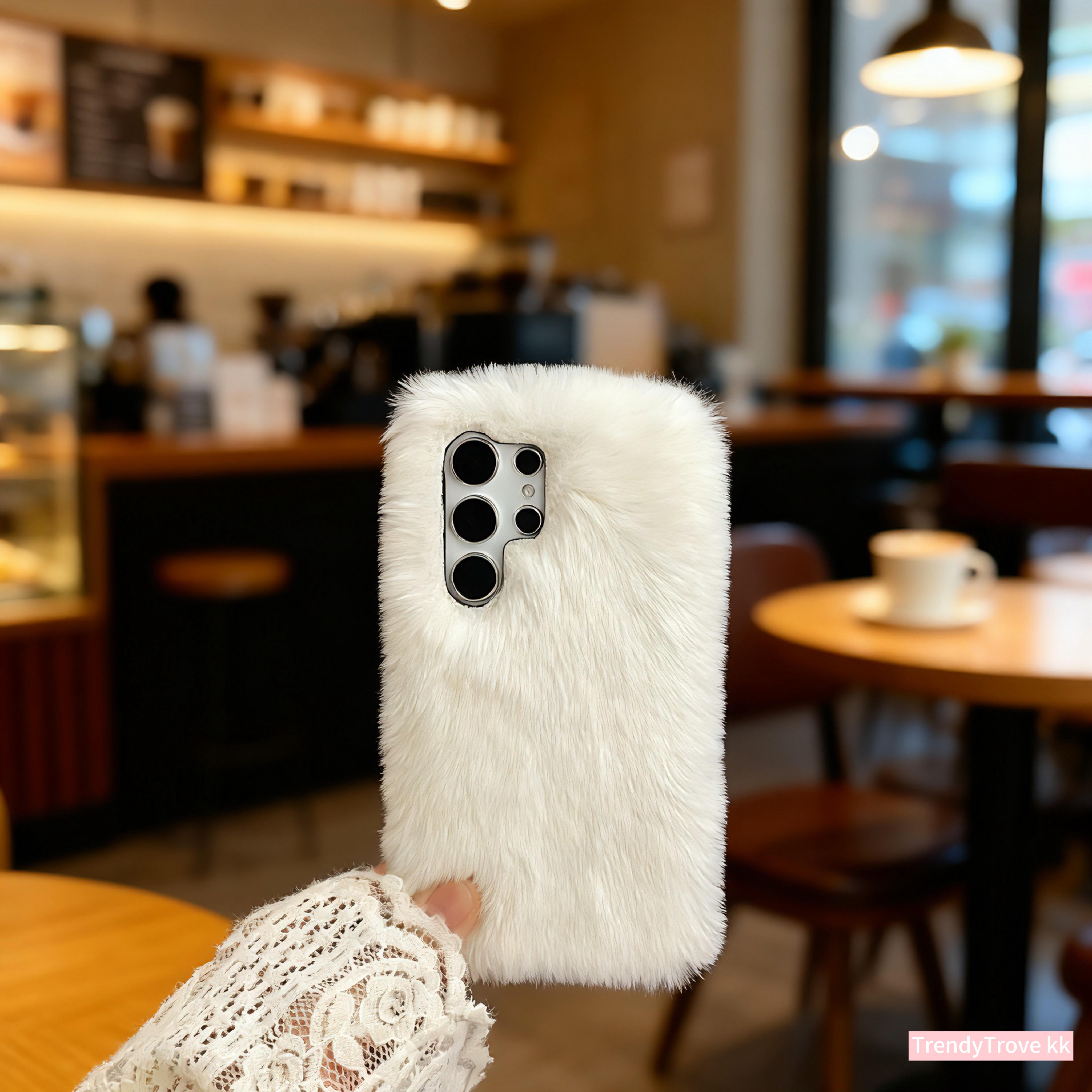 TEMU Phone Case: Plush Black And White Single-shell Phone Case, Suitable For Series: S25/s25 Plus/s25 Ultra, S24/s24 Plus/s24 Ultra, S23/s23 Plus,