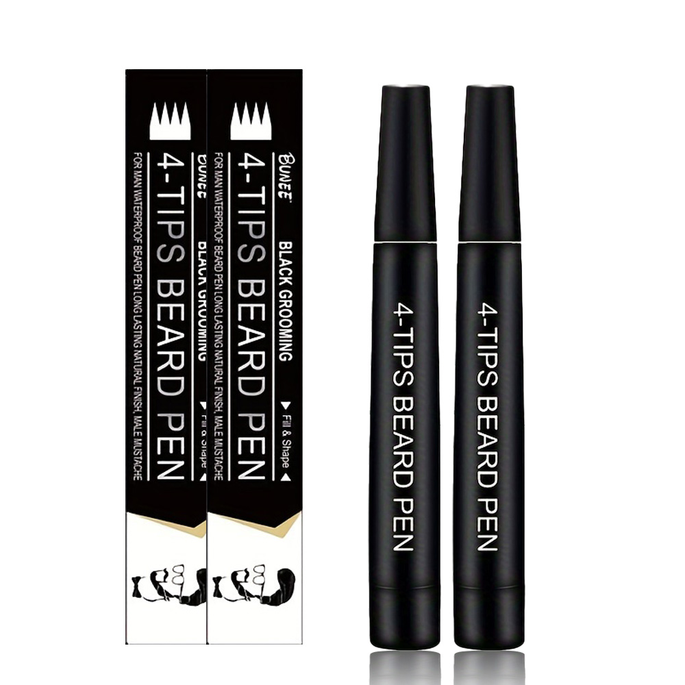 Beard Filler Pen - Natural & Sweat-resistant | Men's 2pcs Mustache Defining Pen | Easy Application For Facial Hair | Multi-use Formula ( As Brow Pencil & Hairline )