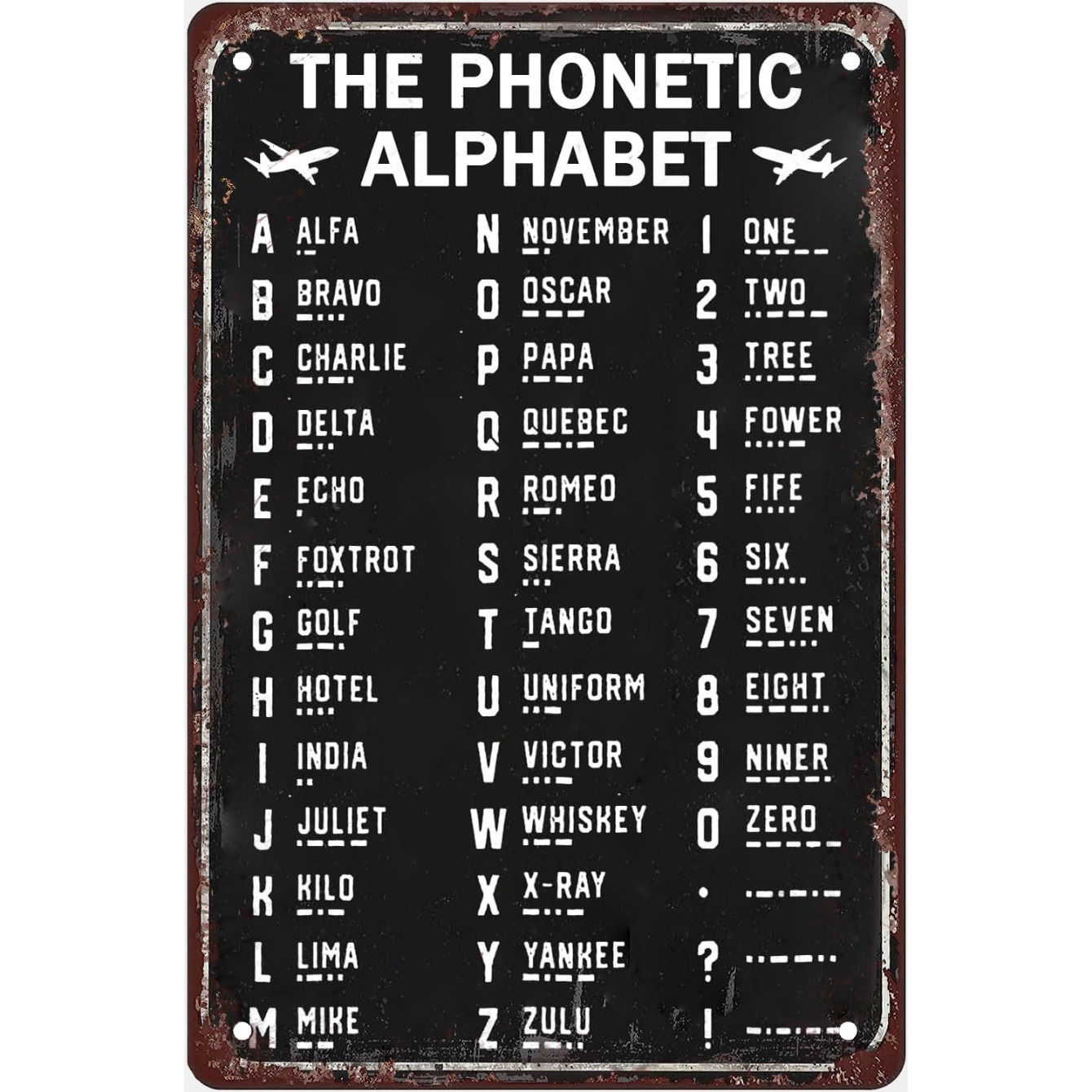TEMU Classic Phonetic Alphabet Metal Wall Sign - Aged Plaque Featuring Pronunciation Guide, Retro Aircraft For And Aviation Fans, Home Office