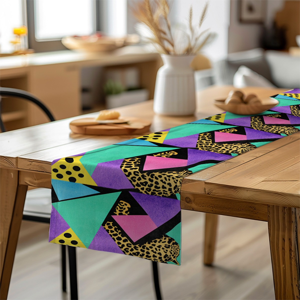 TEMU 1 Chemin de table motif léopard style vintage années 90 pour décoration de table de cuisine, convient pour une utilisation intérieure et