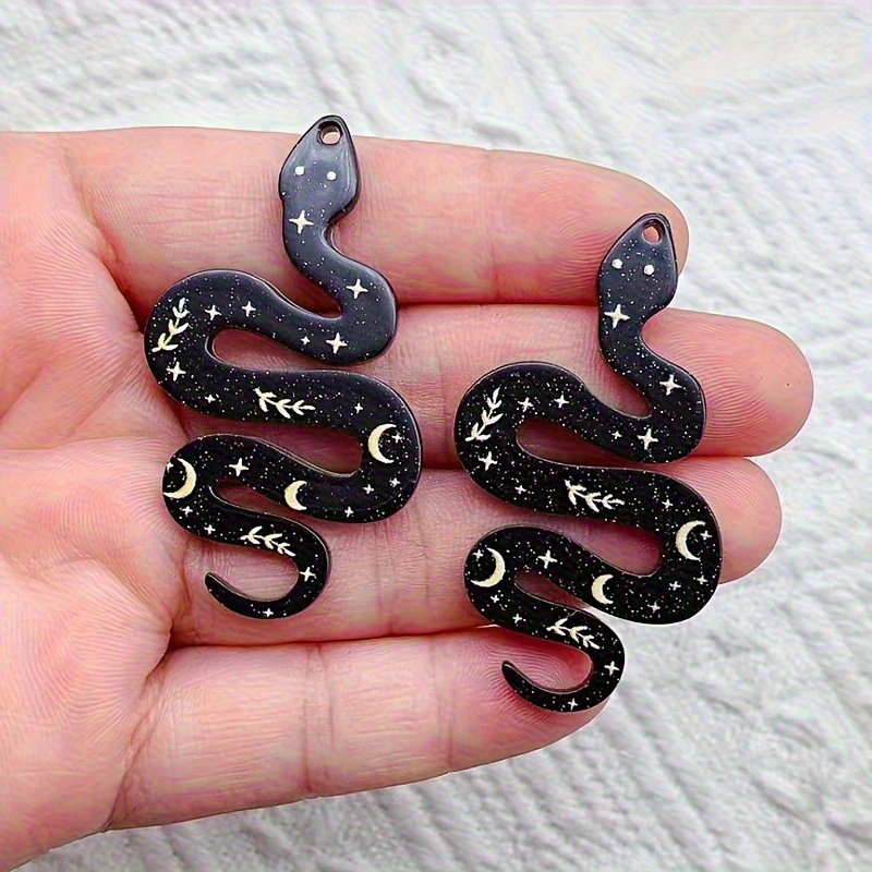 10pcs Wicker Moon Pattern Black Snake Acrylic Pendant Set
