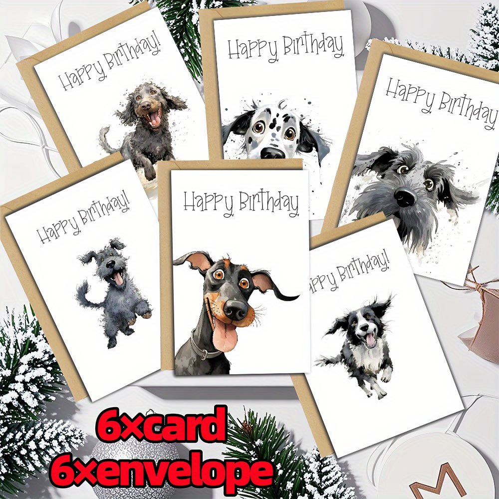 TEMU 12 Fun Birthday Cards Featuring Cute Dogs, Blank Animal Design Cards With Envelopes, Suitable For Various Occasions As Keepsakes For Women