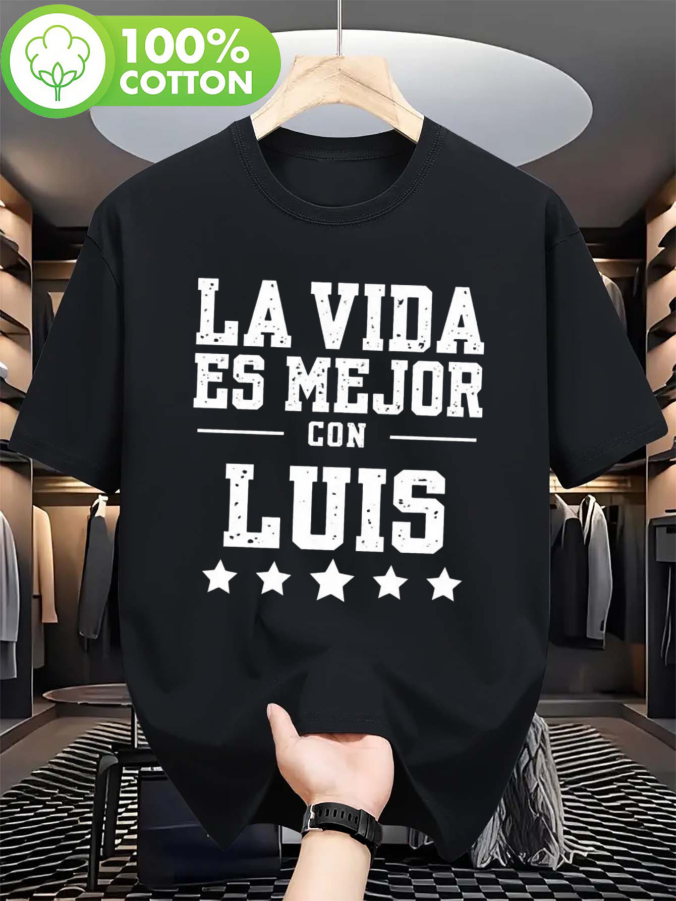 품목 사진 남성용 100% 순면 캐주얼 반팔 티셔츠 -   es mejor con luis 스페인어 프린트, 루즈핏, 수분 흡수, 세탁기 사용 가능, 다용도 데일리 티, 현지 창고에서 배송, 편안한 핏과 내구성 있는 원단