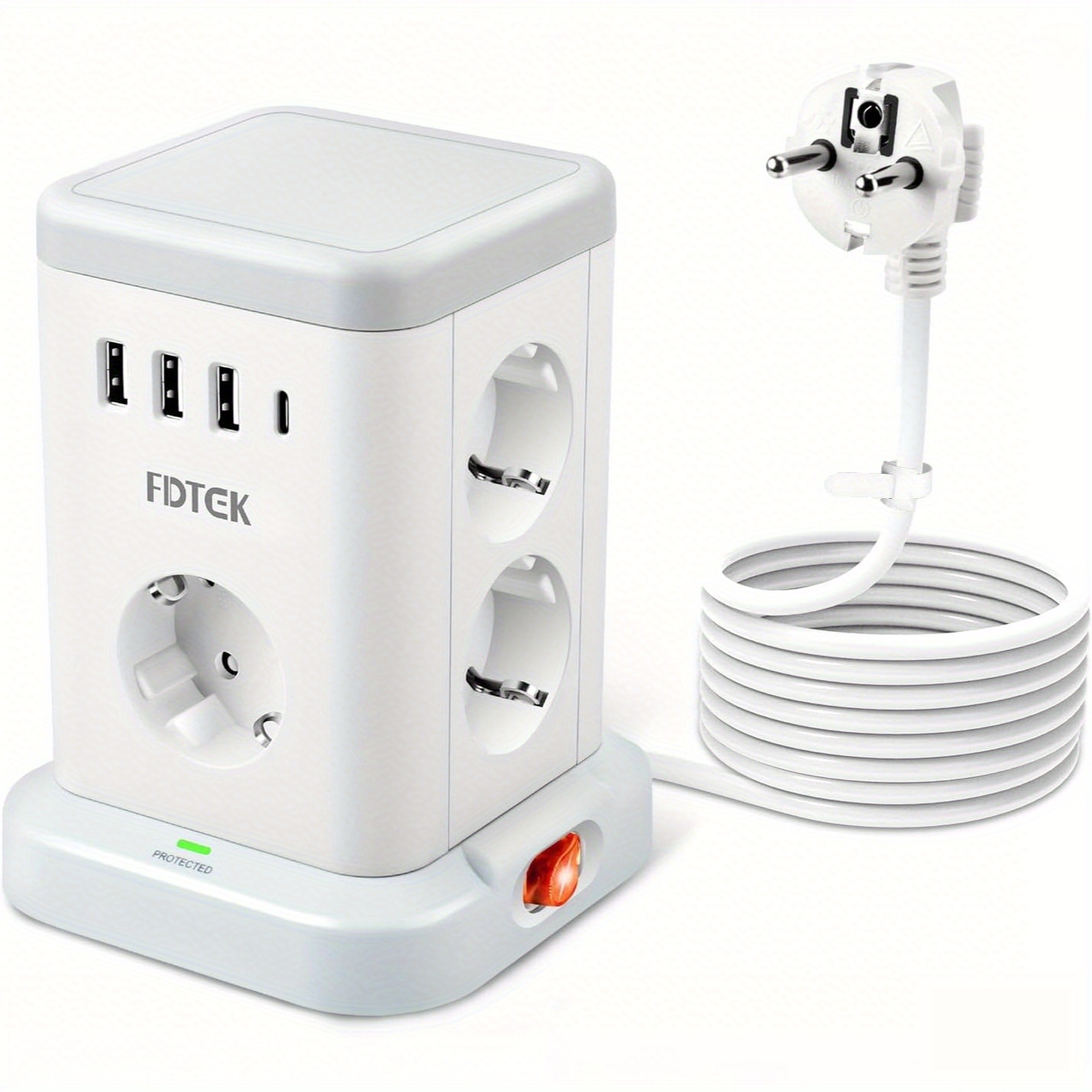 TEMU 7-way Socket Tower With Usb C, Multiple Socket With Protection (3680 W/ 16 A), Power Strip With Switch, Multiple Plug With Extension Cable 2
