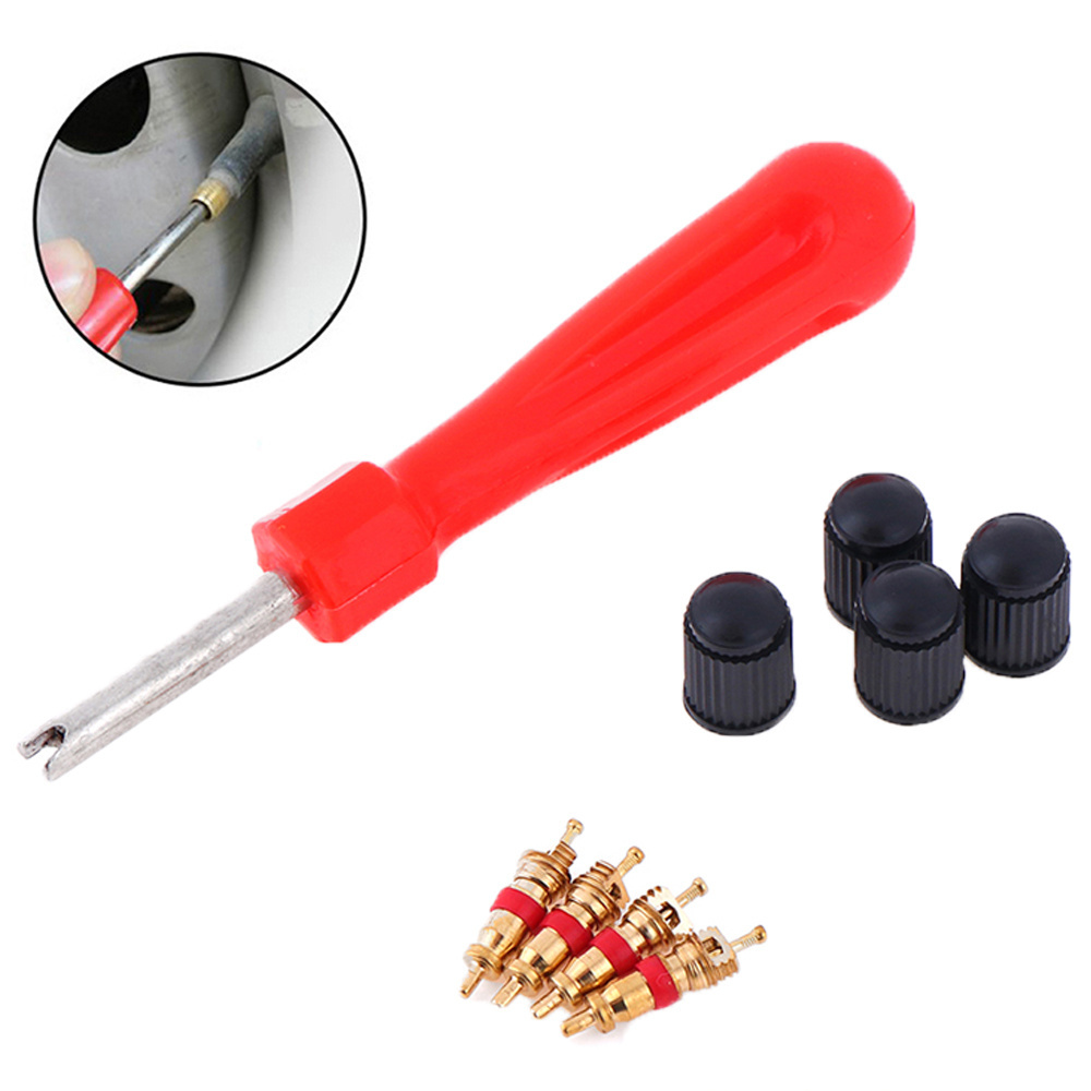 

1 Kit de réparation de valve de pneu universel avec 4 noyaux de rechange, 4 bouchons et tournevis de valve - Matériau en plastique pour voitures, motos, autobus, camions