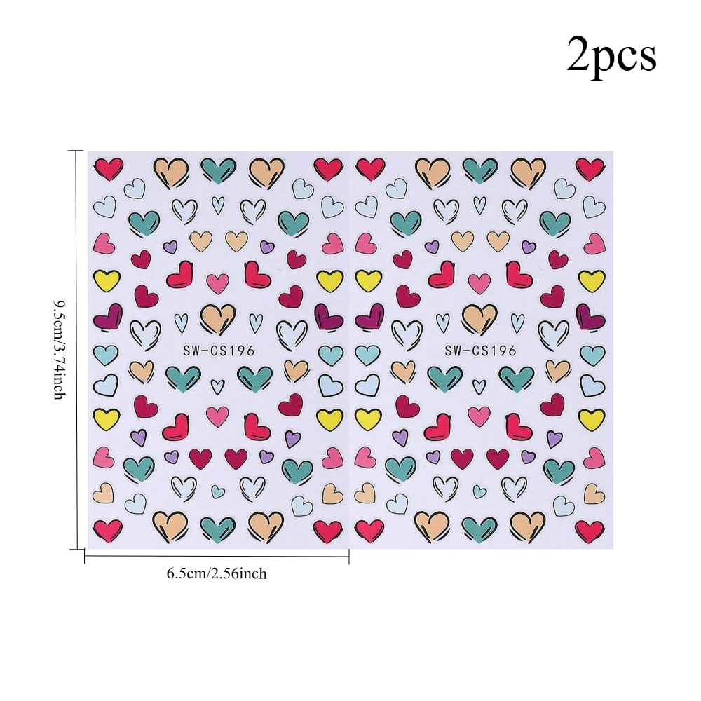 2pcsvalentines Nails Colorful Heart Nail Stickers 2pcs Valentine Nail Art Decals Red Heart Nail Art Adhesive Designs Cute Nail Art Decoration Stickers Manicure Supplies