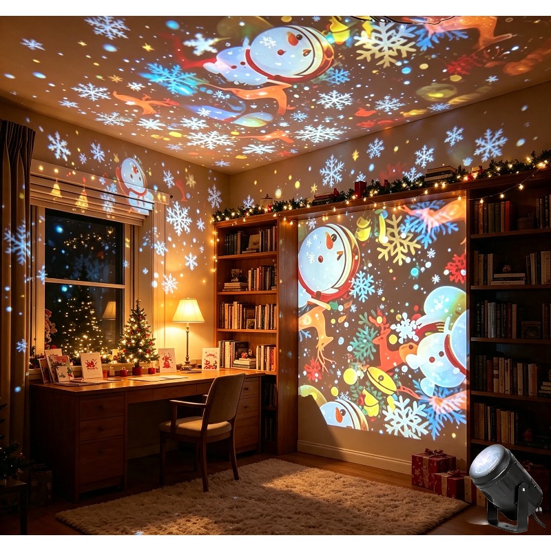TEMU Led Christmas Projector Night Light, Dynamic Rotating Snowman Santa Reindeer Candy Cane Pattern Projection Lamp, Usb Powered Holiday Atmosphere