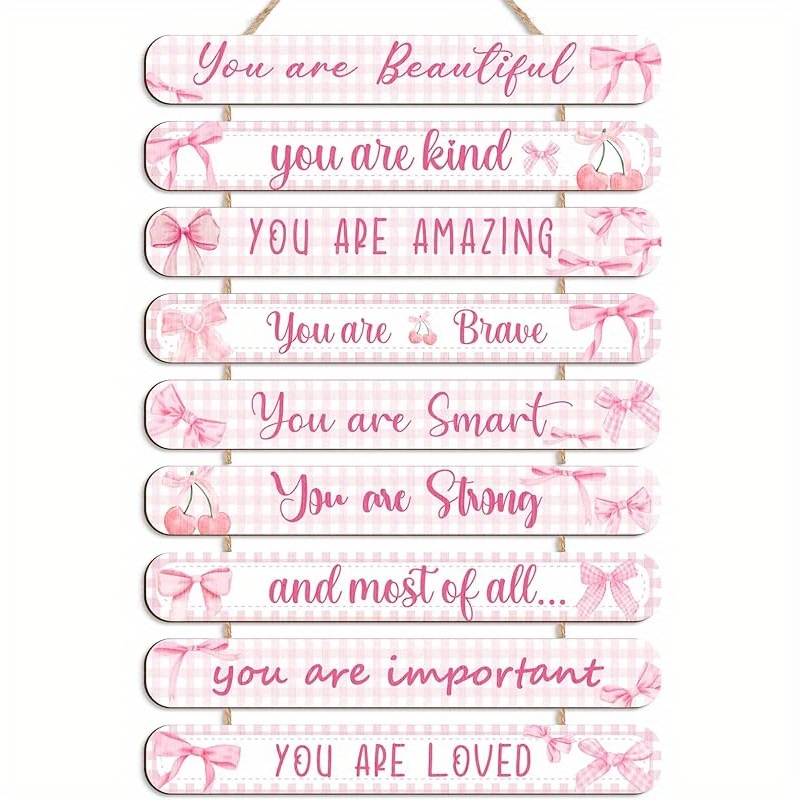 TEMU Positive Affirmation Wall Decor, Wooden Inspirational Canvas, Motivational Quotes, Mental Health Awareness Office Bedroom Decoration (pink Bow)