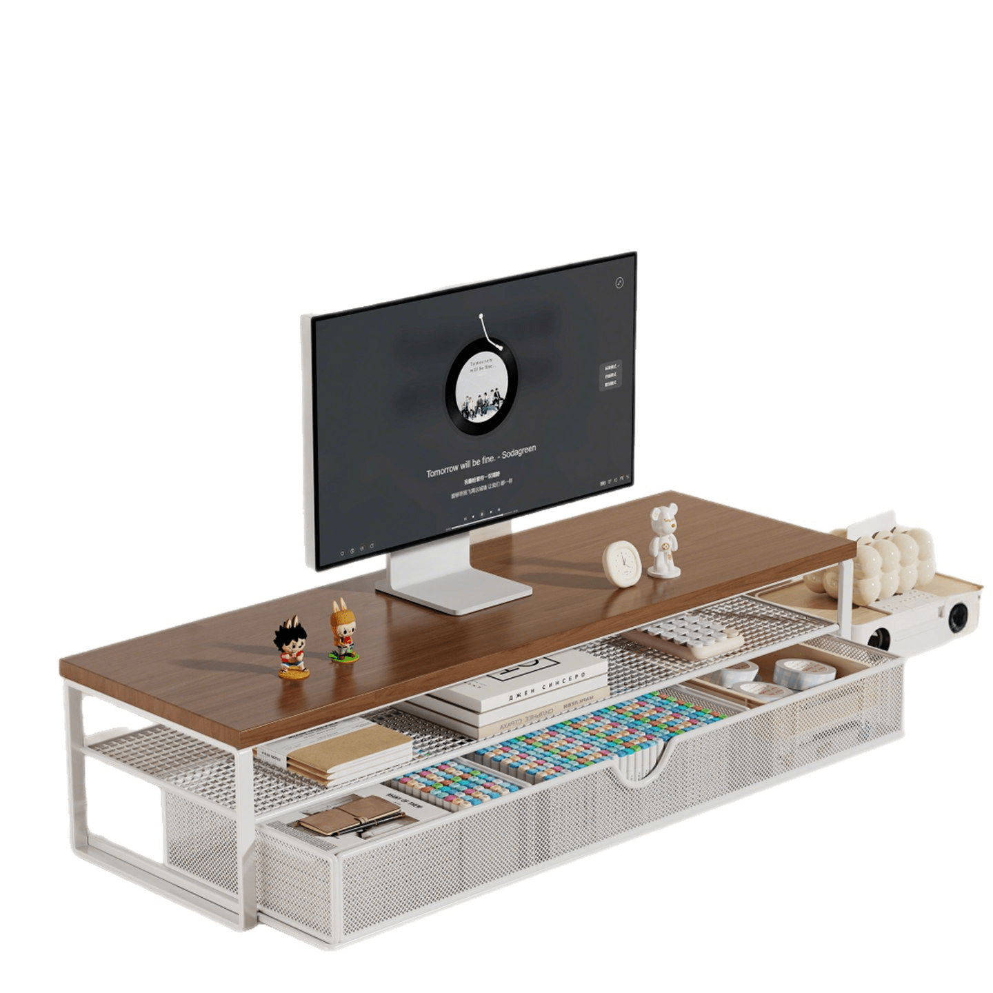 Image of Office Desk Additions With Drawers, Laptop Screen Stand With Elevated Rack | Perfect For Organizing And Storing Office Supplies