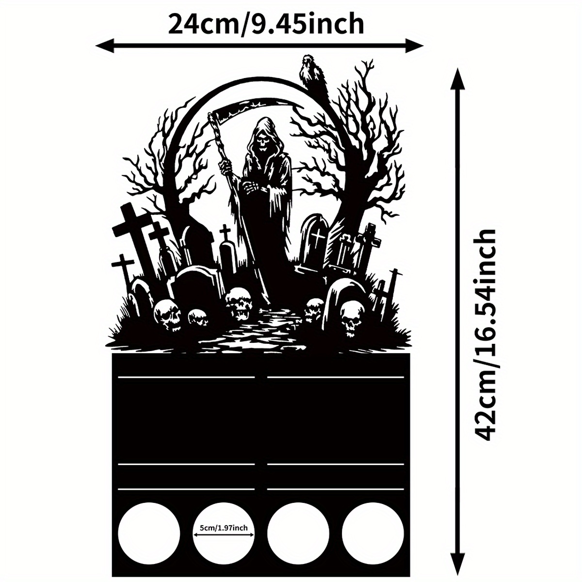 Image of 1pc Halloween Reaper Candlestick, Excluding Candles, Halloween Skeleton, , Reaper, Crow, Cemetery Silhouette, Suitable For Halloween Holiday Desktop Home Bar Party Decoration, Holiday Gift For