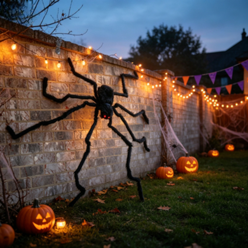 Image of 1pc 200cm/150cm Giant Hanging Fake Halloween Decoration, Realistic Ornament With Flexible Long Legs & Red Eyes, Non-toxic, Easy Setup No Power Needed, Indoor/outdoor For Yard, Garden, , Party