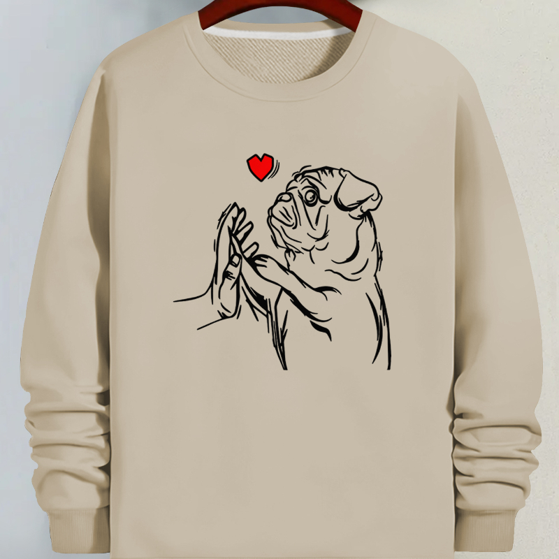 

Men's Casual Crewneck Sweatshirt With Printed Pug Dog And , Polyester Knit Fabric, , Fashionable Unisex Pullover