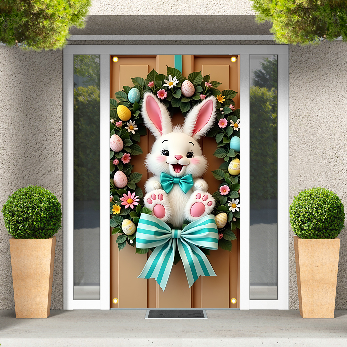 

2d Door Banner 1pc Drihanco Polyester Easter Bunny Wreath Door Cover - Indoor/outdoor Hanging Banner With & Floral Accents, No Electricity Needed, Holiday Party Decoration