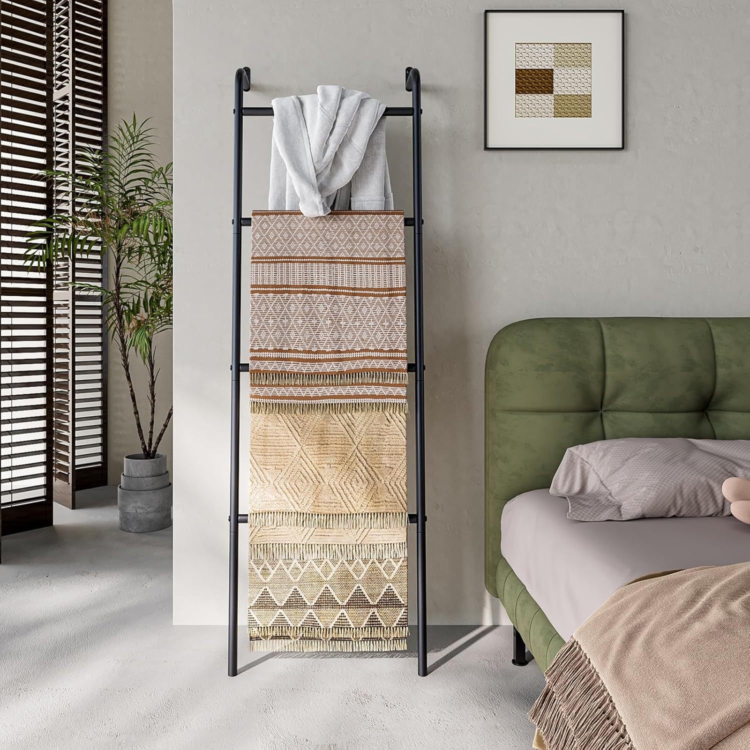 TEMU Versatile 4-tier Blanket Ladder - Space-saving Towel & Quilt Rack For Bathroom, Bedroom, Living Room | Easy Assembly, Durable Metal Construction