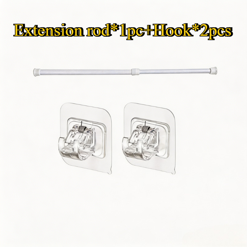 TEMU Ensemble de tringle à rideau simple avec supports et crochets auto-adhésifs perçage, supports de tringle en plastique durables et faciles à