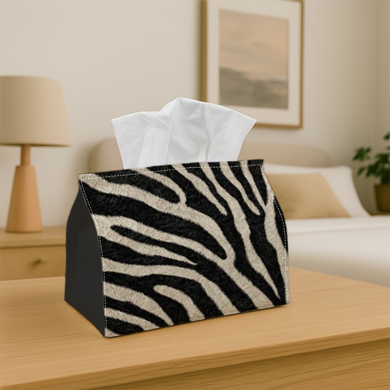 TEMU Porte-mouchoirs 1 pièce à imprimé animalier - Distributeur de mouchoirs élégant avec motif zèbre monochrome, en tissu polyester robuste , les