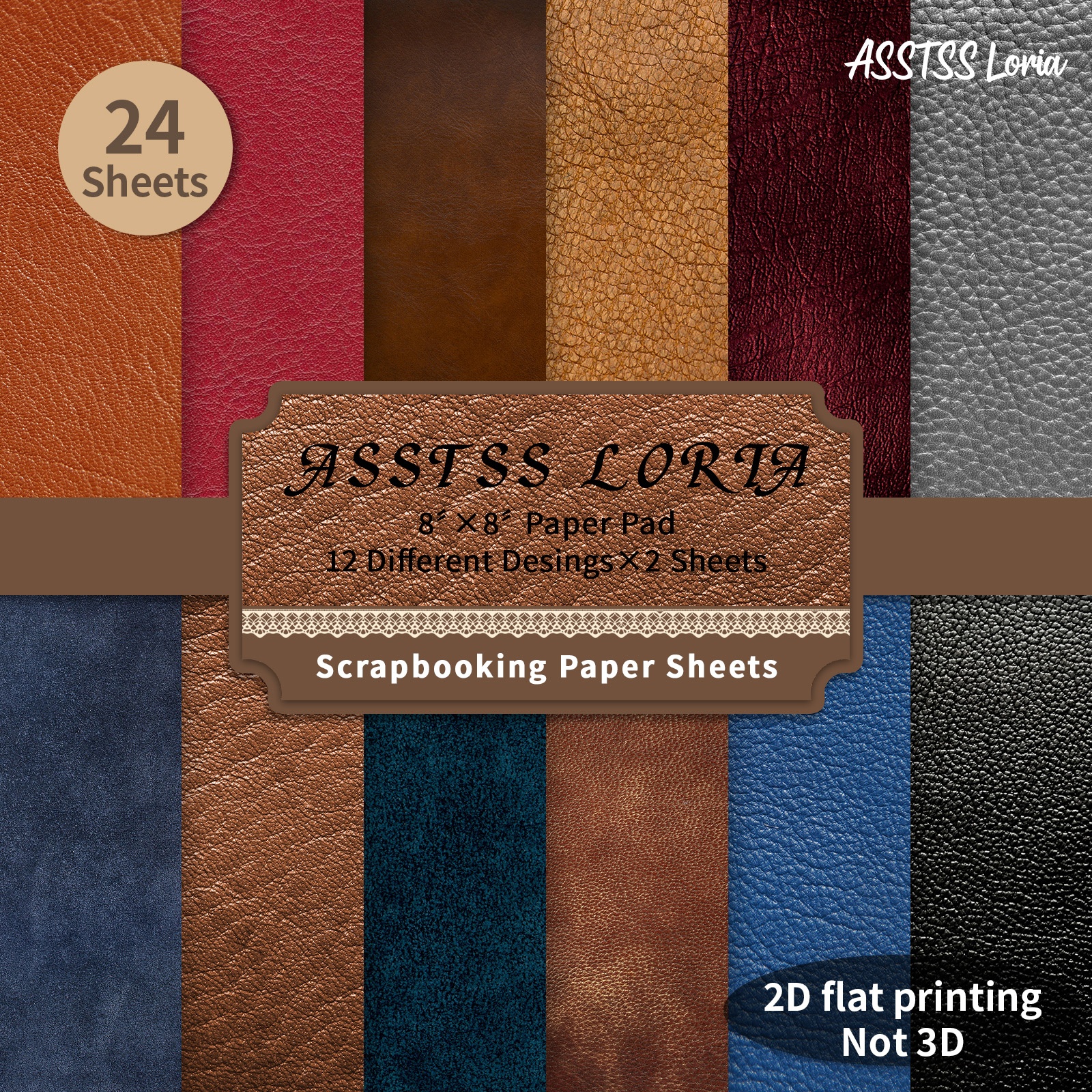 TEMU Bloc de papier épais pour scrapbooking ASSTSS Loria, 24 feuilles avec texture cuir, convient pour le journaling, du collage, la création de