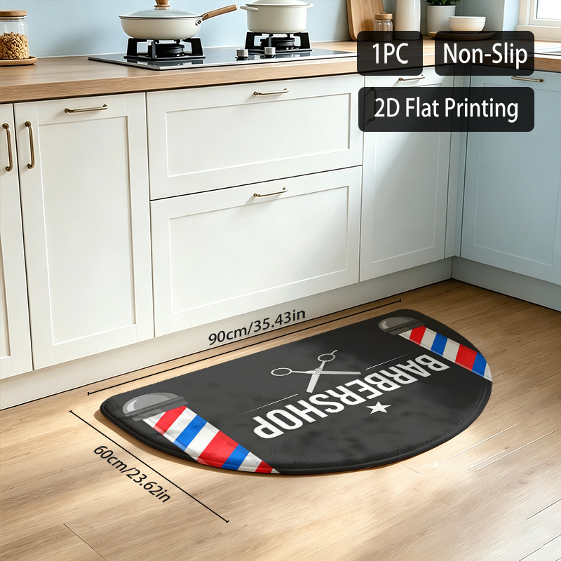 TEMU 1pc Retro Barber Mat Suitable For Shower & Tub, Non-slip Tpr Backing With Barber Pole Symbols & Barber Chair, Machine Washable For Bathroom