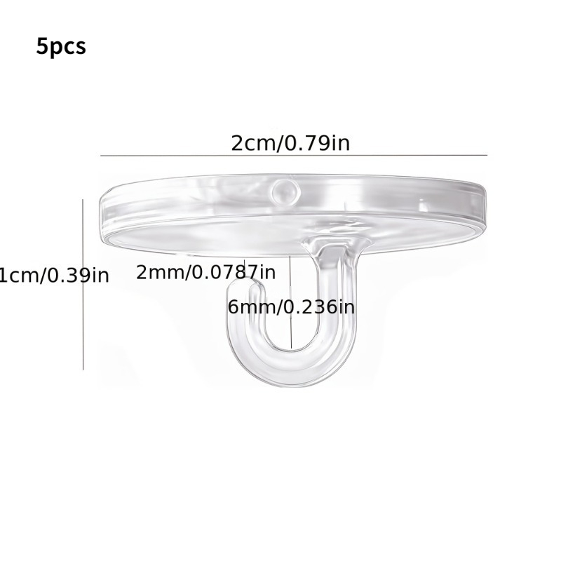 TEMU 5pcs No-drill Suction Cup Top Small Hooks Mini Adhesive Hooks Transparent Invisible Small Hooks Ceiling Hooks Roof Lantern Small Hooks, Utility