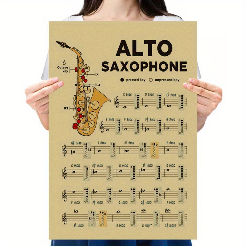 

Saxophone Fingering Chart Poster - Paper Wall Art For Music Lovers, Students & Musicians, 11.8x16.5 Inches