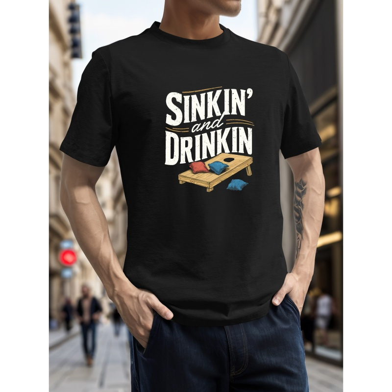 

1pc Summer T-, "' And Drinkin" Cornhole , Round , Polyester , Regular Fit, Adult - //