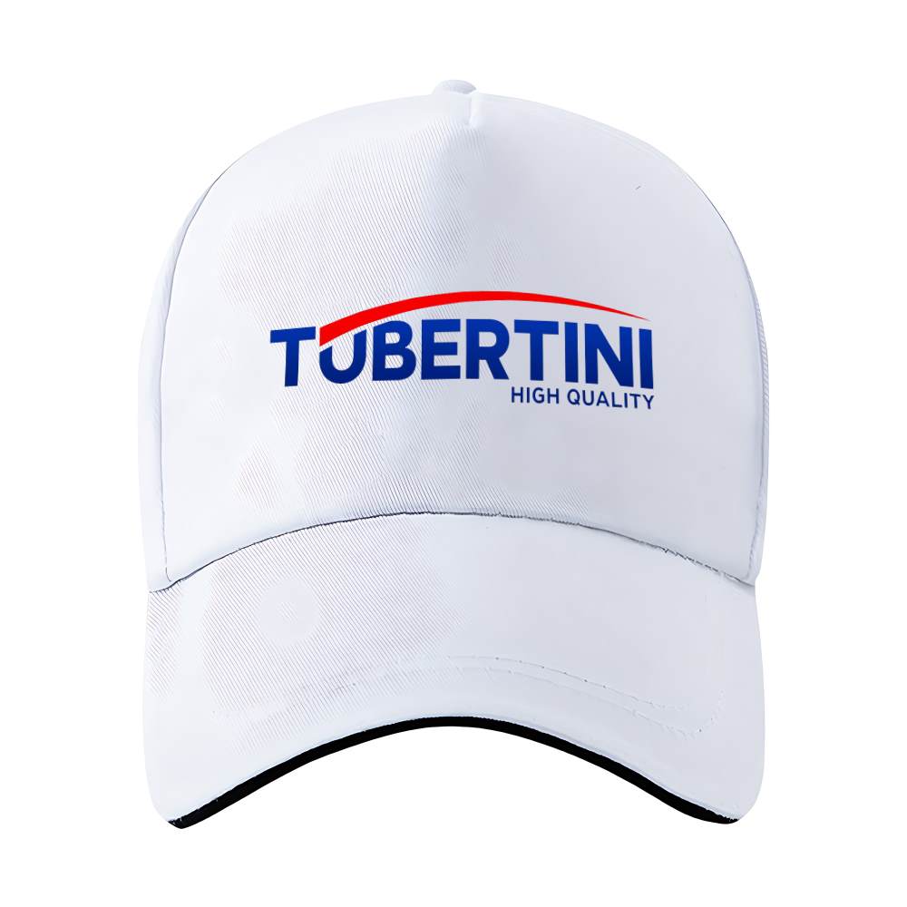 TEMU 1pc Blue 'tubertini High Quality' Letter Logo With Red Curved Accent Strip, Printed Baseball Cap, Adjustable, Travel Cap, Suitable For .