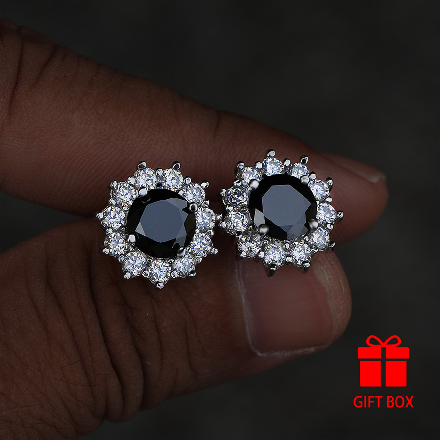 TEMU Elegant Round Cut Black Synthetic Zirconia Snowflake Design Women's Earrings, Party Holiday Daily Wear, Durable And Shiny Accessories