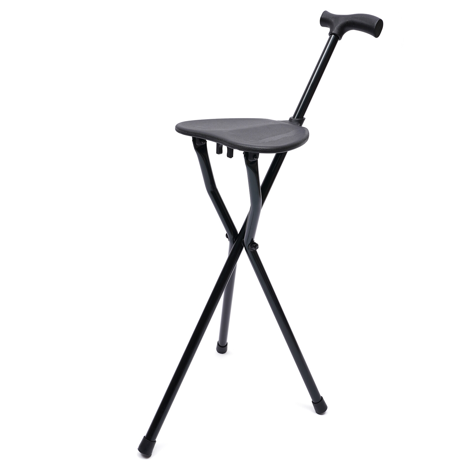 Portable Folding Stick With Seat 3 Legged Travel Hiking Cane Chair Stool Black