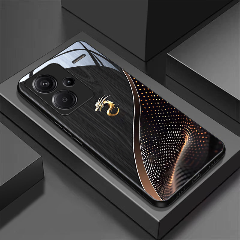 TEMU para Teléfono - Lujoso Dorado para Redmi Note 13 Pro+, Carcasa de Vidrio Templado con Súper y Diseño Fácil, Cubierta