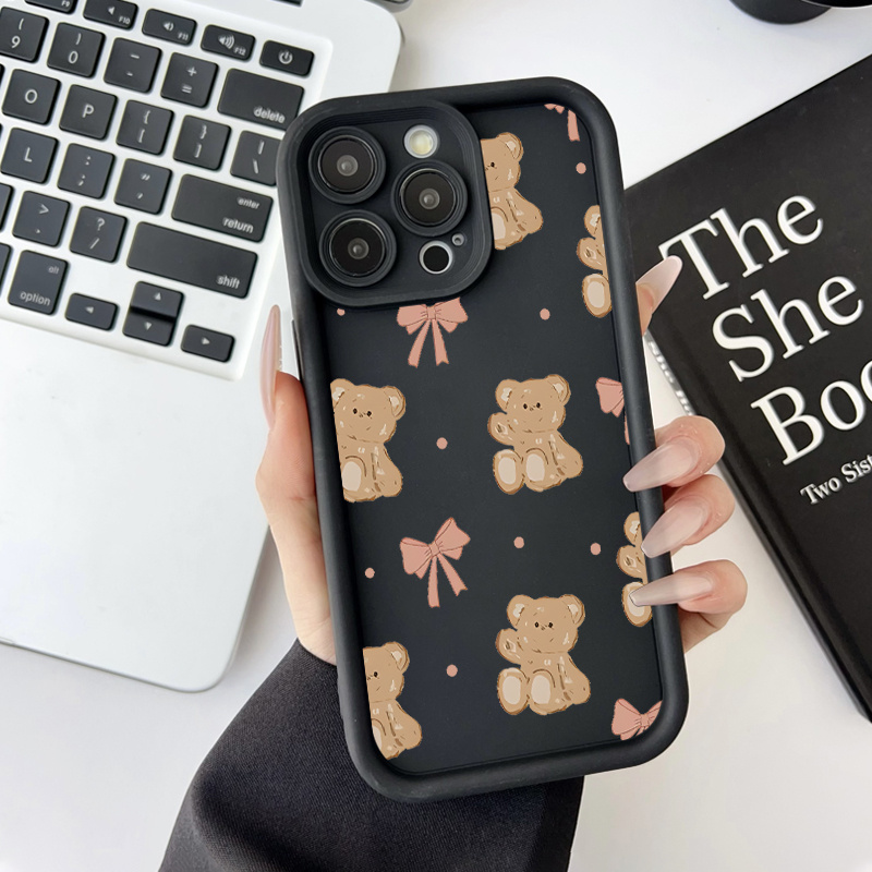 Brown bear bow Pattern Case for iPhone 16 15 14 Pro Max 13 12 11 XR XS Plus Shockproof Drop Protection Rugged Durable Silicone Cover Gifts for women men girls