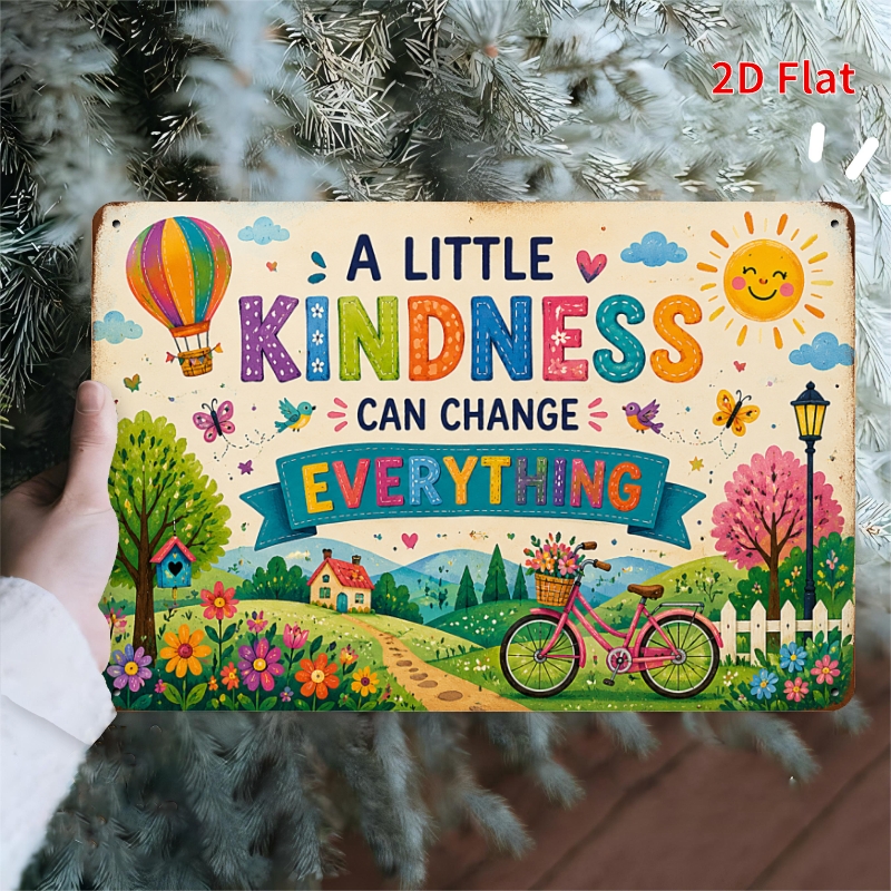 TEMU 2d Flat, Decorative Sign 2d Flat, [2dflat], 1pc 11.81x7.87inch- A Little Kindness Can Tin Plaque, Colorful Inspirational Decorative Sign, Kids
