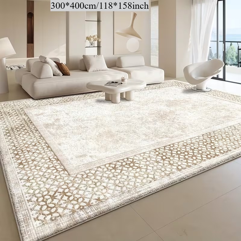 850g/m² Oversized Velvet, Geometric Pattern Border Area Rug. Flannel Mat, Area Rug Product, Under-bed Rug, Washable Rug, Blanket, Home Decor, Machine Washable,, Large-size Rug, Durable, Decorative, Non-slip, Floor Mat, Living Room Rug. Velvet Fabric