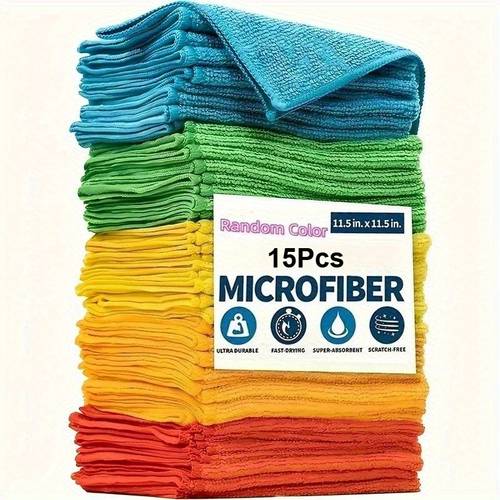 15pcs microfiber cleaning cloths durable and absorbent ideal for room bedroom bathroom stain removal random colors